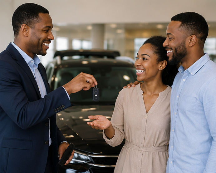 Happy customer receiving vehicle keys